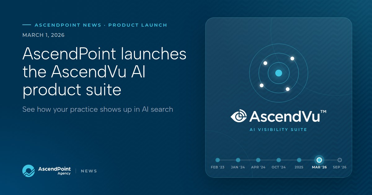 AscendPoint Agency news graphic: AscendPoint Agency launches the AscendVu AI product suite, March 1, 2026