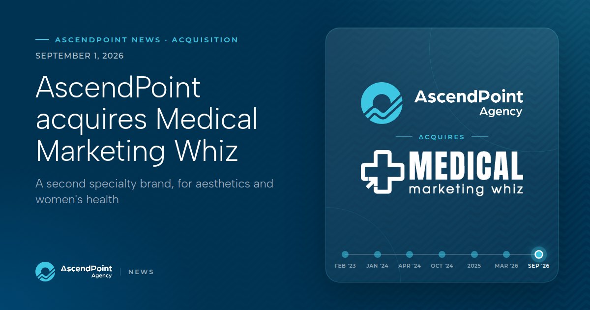 AscendPoint Agency news graphic: AscendPoint Agency acquires Medical Marketing Whiz, September 1, 2026